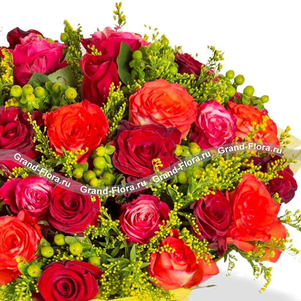 Оранжевые и красные розы - Пряный десерт